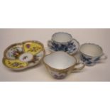 Group of Continental ceramics including a Dresden Meissen style cup and saucer and two Meissen