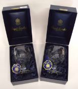 Pair of Royal Brierley cut glass crystal vases or goblets, made to commemorate the marriage of the