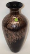 Swedish Art Glass vase with brown colours and iridescent glaze, Art Glass sticker to side, 43cm