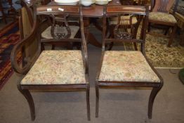 Set of eight lyre back upholstered dining chairs, each height approx 87cm (6+2)