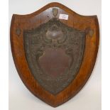 Oak shield with metal trophy inscribed "Cumbrae Water Wage Annual Competition 1903", the shield