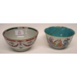 Late 18th century Chinese bowl decorated in famille rose, together with a further bowl of lobed