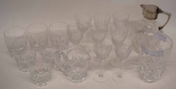 Set of cut glass tumblers together with wine glasses, small cut glass vase and jug and further cut