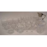 Set of cut glass tumblers together with wine glasses, small cut glass vase and jug and further cut