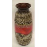 West German type pottery vase with a stippled grey ground and red design, 43cm high