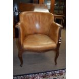 19th century mahogany framed leather tub chair, width approx 67cm max