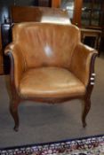 19th century mahogany framed leather tub chair, width approx 67cm max