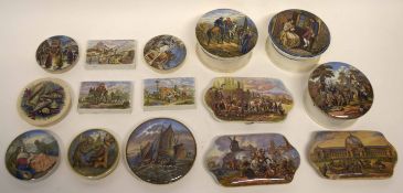 Quantity of 19th century pot lids and jars, together with some rectangular lids, the pot lids