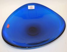 Murano blue glass shaped bowl, 30cm diam