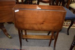 Small Edwardian mahogany folding table with strung and cross banded decoration, width approx 62cm