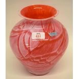 Murano vase of baluster shape, the orange ground with a white design