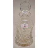 Good quality cut glass hobnail design decanter and stopper, 18cm high
