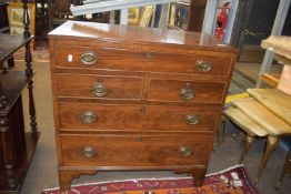 Mid-19th century chest of three long and two short drawers raised over bracket feet with sprung