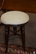 Victorian circular adjustable piano stool, approx 37cm diam