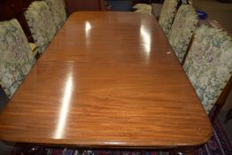 Victorian mahogany rectangular extending dining table complete with two extra leaves, raised on