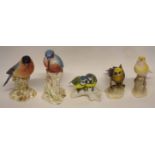 Quantity of porcelain bird studies including a Royal Worcester model of a woodpecker and a Royal