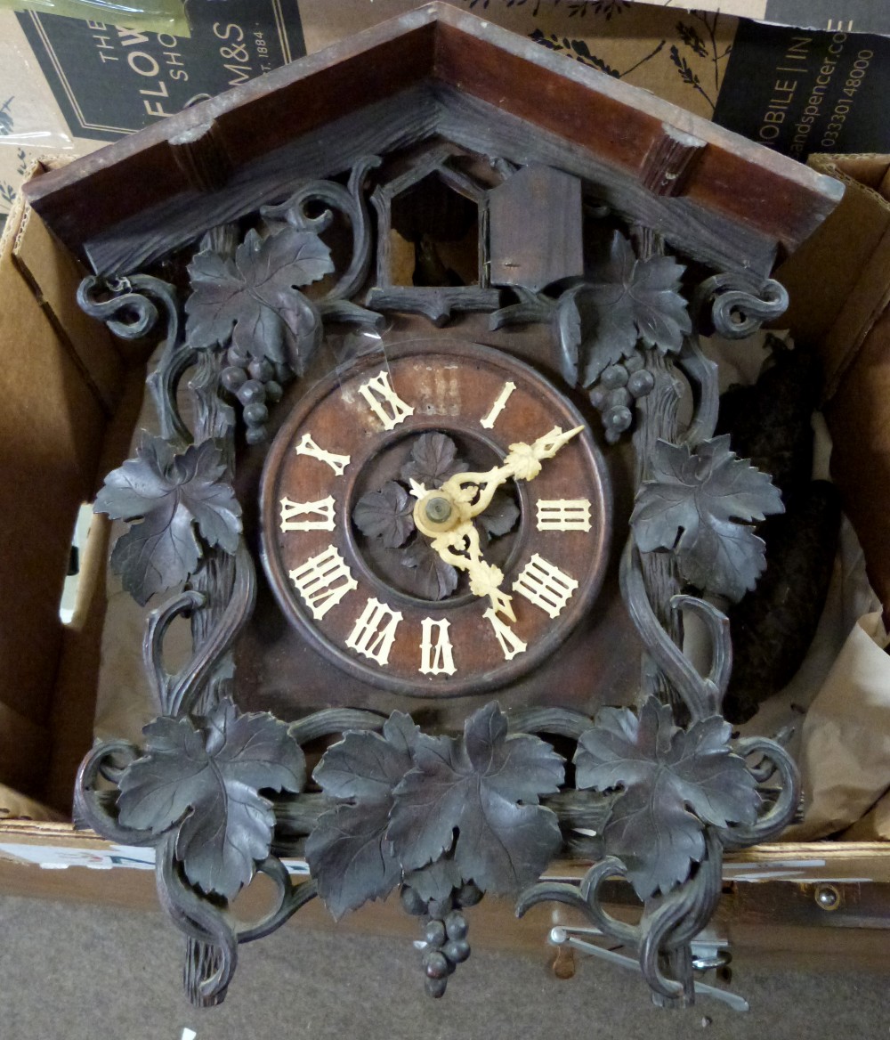 Black Forest cuckoo clock decorated with leaves and grapes with cone shaped weights with the hands - Image 6 of 15