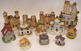 Quantity of Staffordshire wares modelled as castles, two pastille burners modelled as houses (