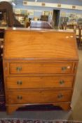 19th century satinwood fall front bureau, with fitted interior over three drawers raised on