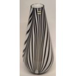 Boda glass vase, the tapered body with a streaked black design on white ground, 43cm high, Boda