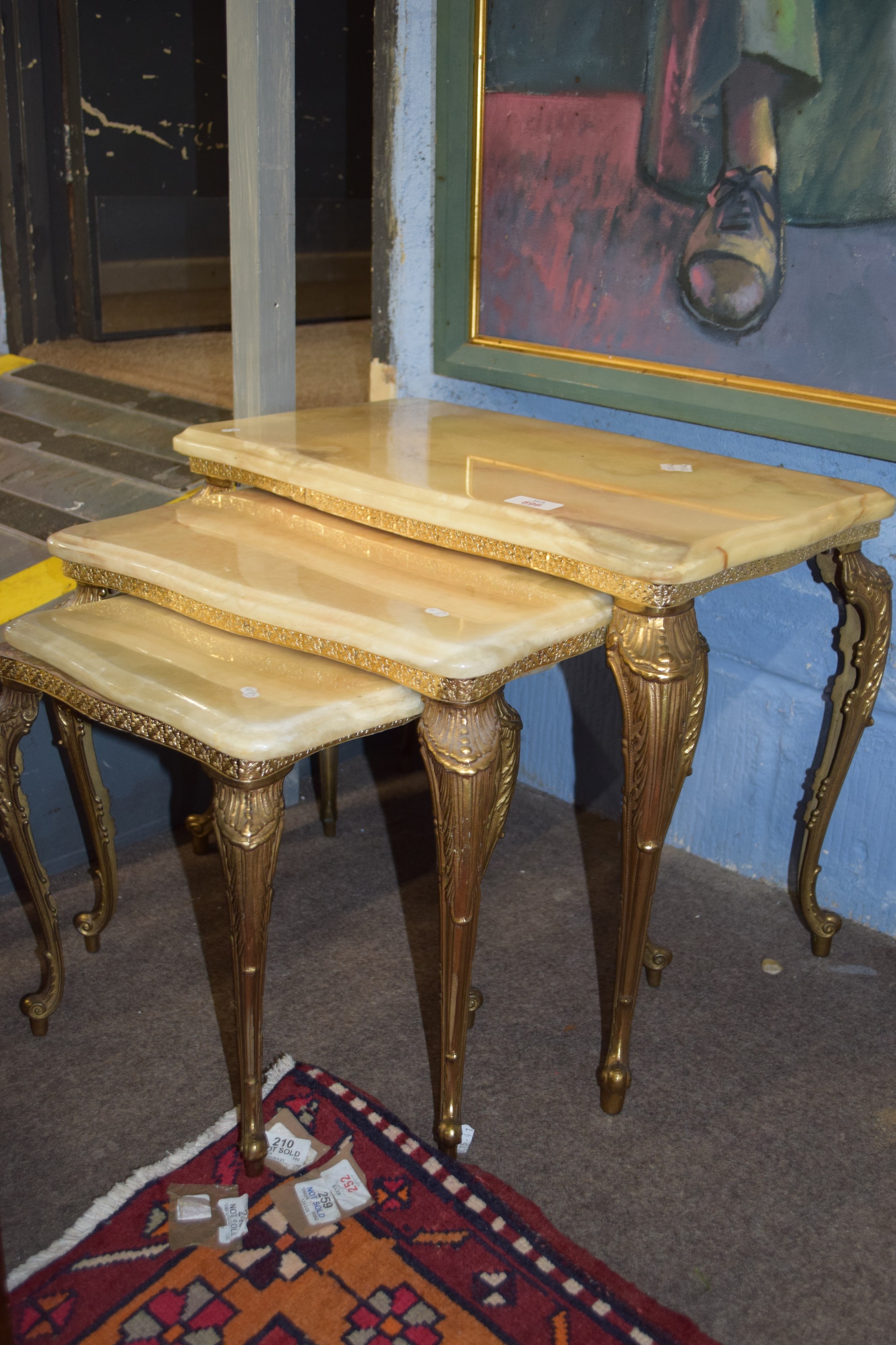 Nested set of three gilt metal occasional tables, each approx 54 x 32cm