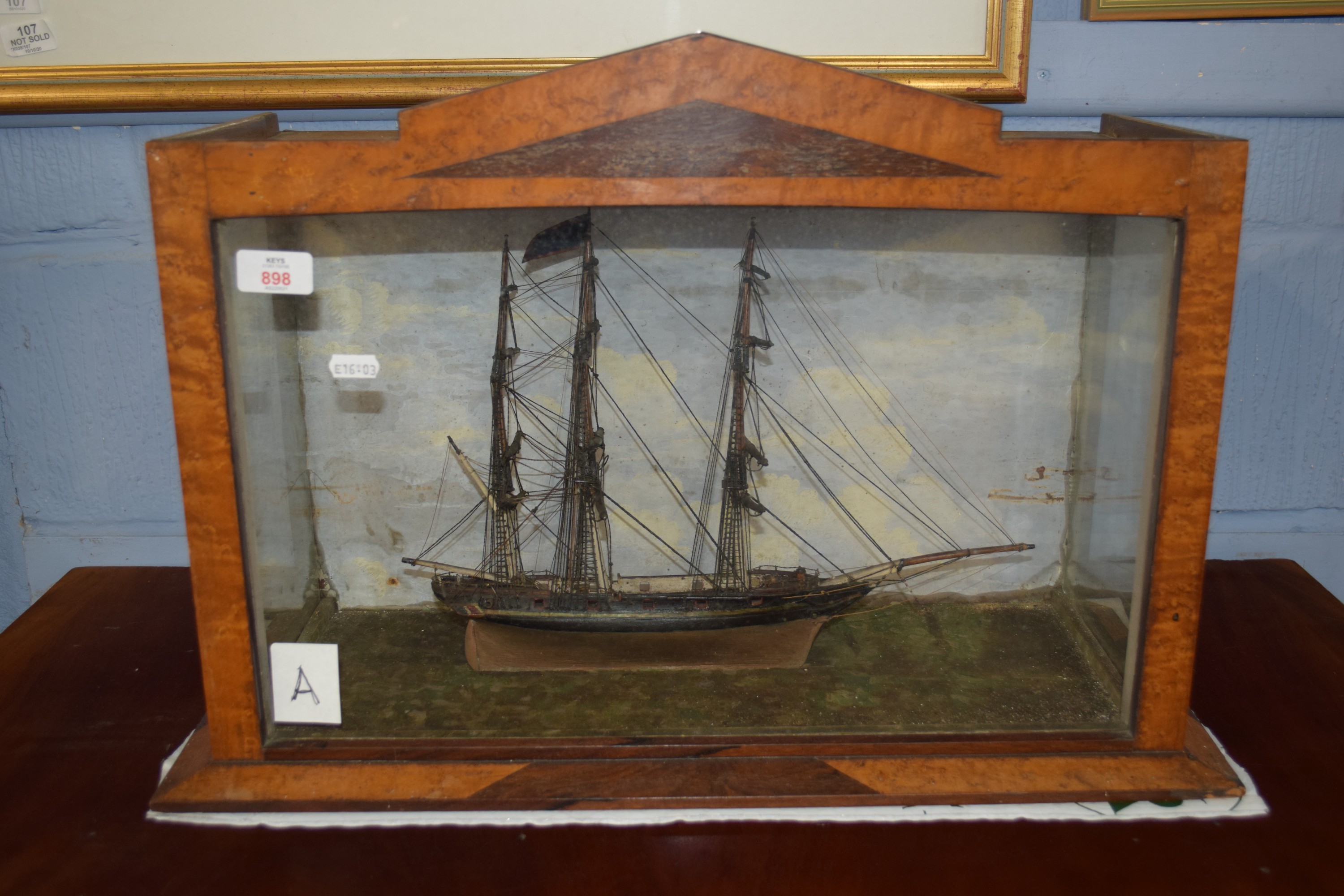 Cased C19th model of a Ship
