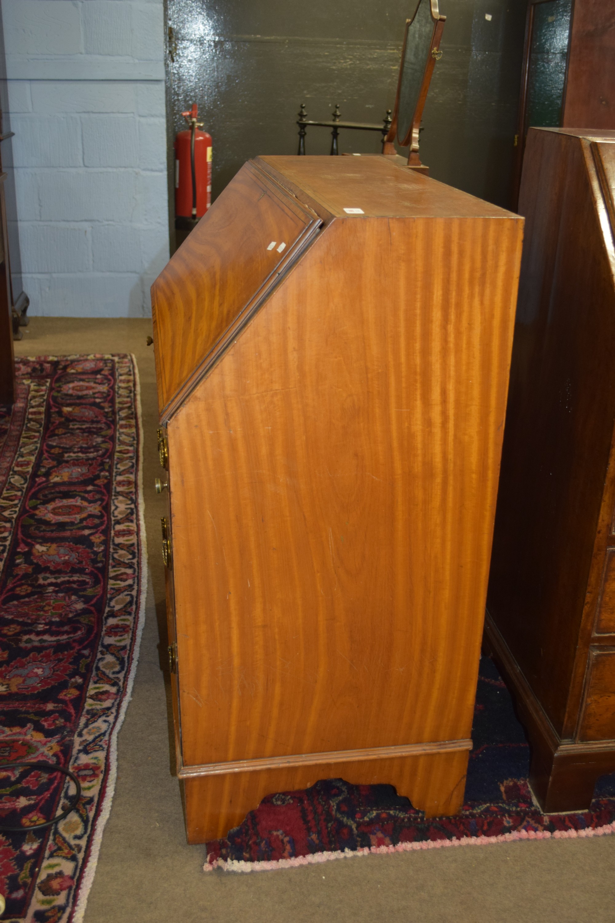 19th century satinwood fall front bureau, with fitted interior over three drawers raised on - Image 3 of 3