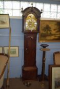 Mahogany cased longcase clock, the gilt face with moulded cherub decoration around a silvered