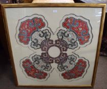 Large piece of Chinese silk and embroidery in gilt frame