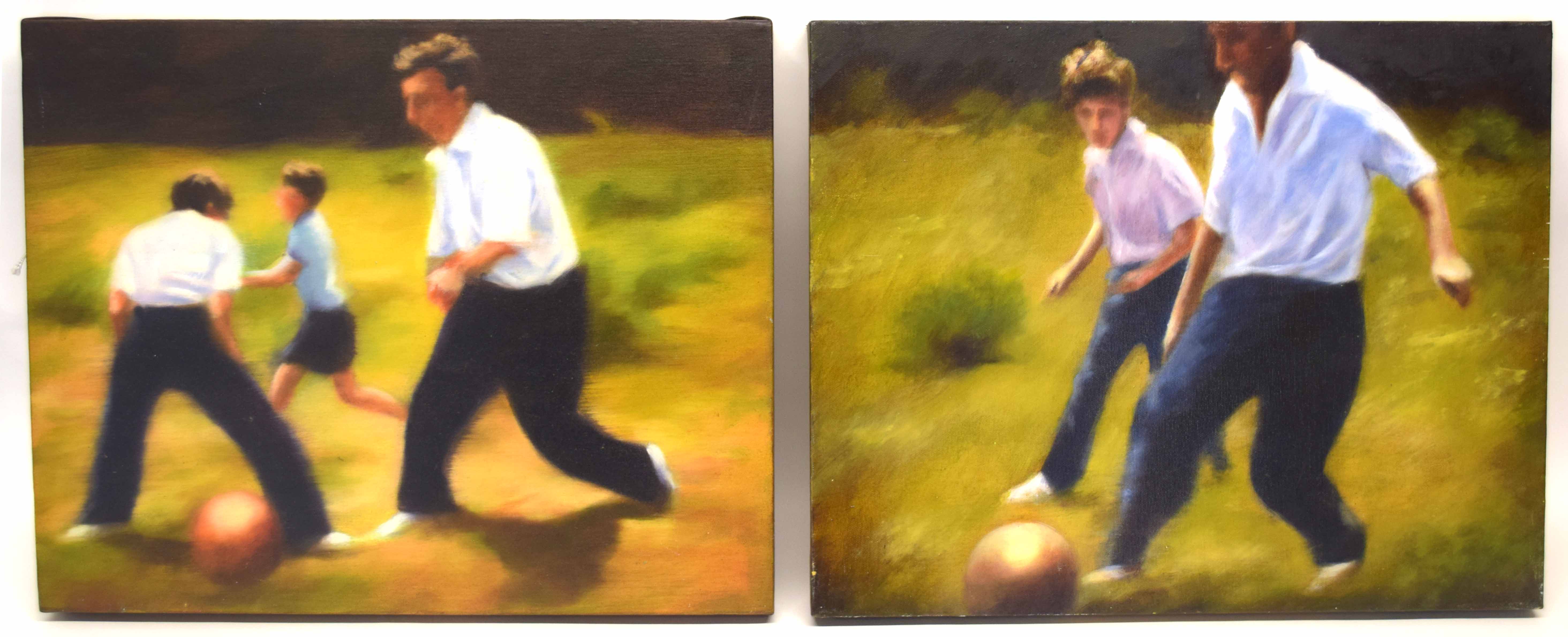 Two paintings by Luke Morgan 2004, entitled "The Big Match"