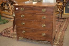 19th century mahogany chest of four full width drawers with strung and cross banded decoration,