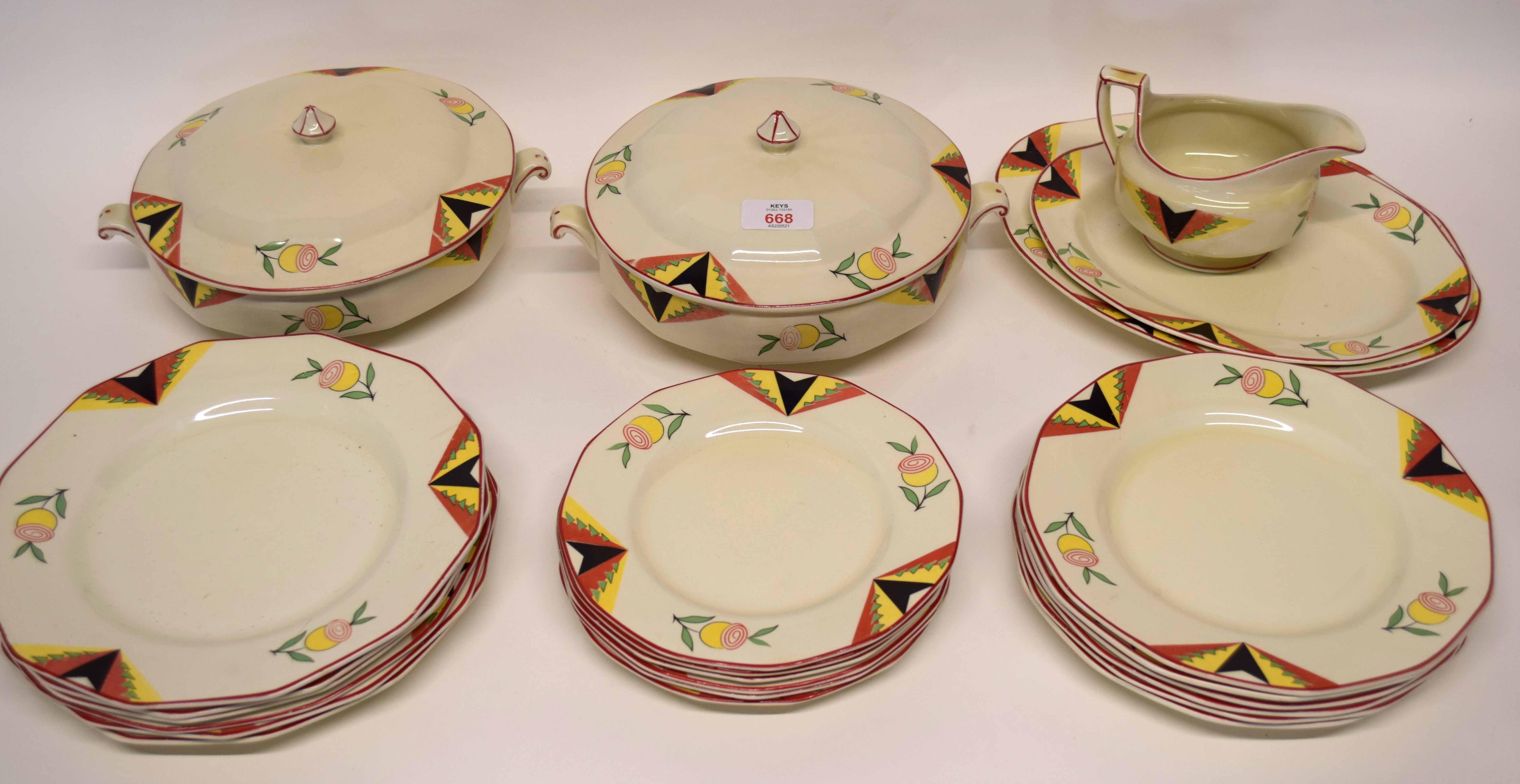 Quantity of Art Deco dinner wares made by Empire England, comprising octagonal dinner plates, side