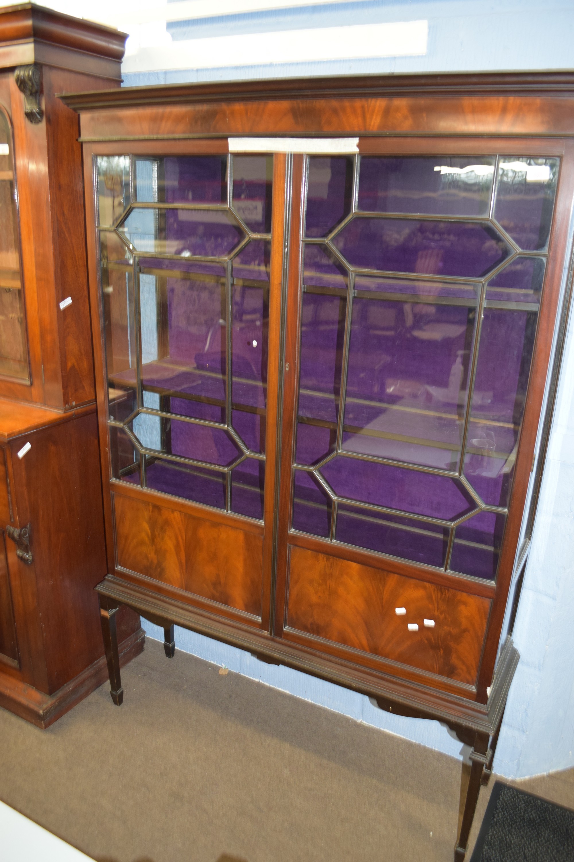 Edwardian mahogany display case or china cabinet, raised on tapered legs with astragal glazing, - Image 2 of 2