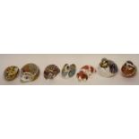 Group of Royal Crown Derby paperweights with gold stoppers, modelled as various small animals -