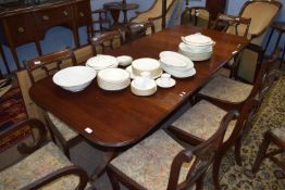 Twin pedestal mahogany dining table, approx 198cm x 91cm