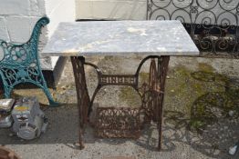 SINGER SEWING MACHINE TABLE WITH LATER MARBLE TOP