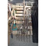 VARIOUS VINTAGE RAKES ETC