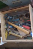 BOX CONTAINING VINTAGE TOOLS INCLUDING SPANNERS ETC