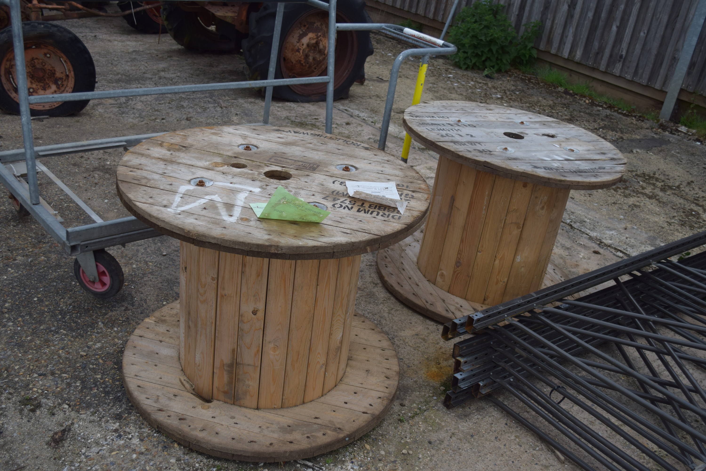 Pair of large cable drums