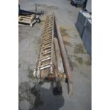 WOODEN EXTENDING LADDER TOGETHER WITH A QUANTITY OF VARIOUS LENGTHS OF TIMBER