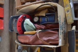 BOX CONTAINING FOOT PUMP, OTHER TOOLS ETC