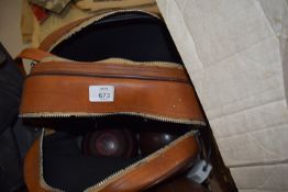 CASE CONTAINING FOUR BOWLS STAMPED LGB