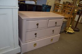 MODERN OVERPAINTED FOUR DRAWER CHEST UNIT WITH BRASS HANDLES, 84CM WIDE
