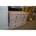 MODERN OVERPAINTED FOUR DRAWER CHEST UNIT WITH BRASS HANDLES, 84CM WIDE