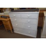 OVERPAINTED WHITE TWO OVER THREE DRAWER CHEST WITH TURNED HANDLES, 105CM WIDE