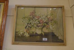 MODERN FRAMED REPRODUCTION PRINT POT AND FLOWERS 47X37CM