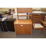 MID TO LATE 20TH CENTURY TEAK STORAGE UNIT WITH TWO DRAWERS BELOW AND UPPER SHELVING UNIT, 77CM