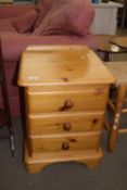 MODERN PINE THREE DRAWER BEDSIDE CABINET, 56CM HIGH