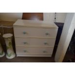 MODERN THREE DRAWER WHITE LAMINATE CHEST, 77CM WIDE