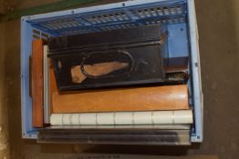 BOX CONTAINING A TIN DEPOSIT BOX, VARIOUS PHOTO ALBUMS ETC